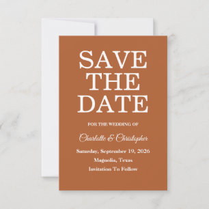 Modern Terracotta Brunt Orange Fall Wedding Save The Date