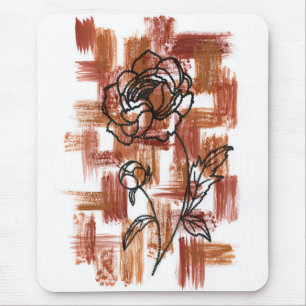 Modern Terracotta Brushstrokes and Ink Rose Mouse Pad