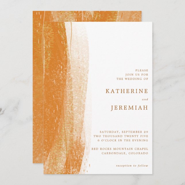 Modern Terracotta Burnt Gold Foil Boho Wedding Invitation (Front/Back)