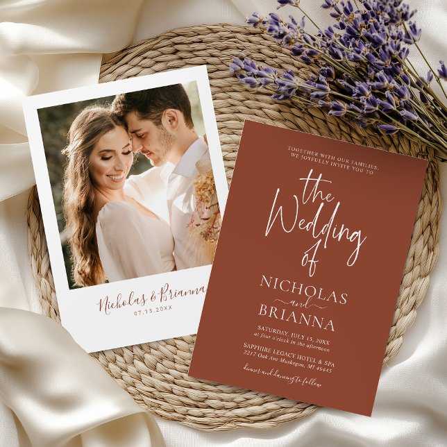 Modern Terracotta Burnt Orange Boho Wedding Photo Invitation (Creator Uploaded)