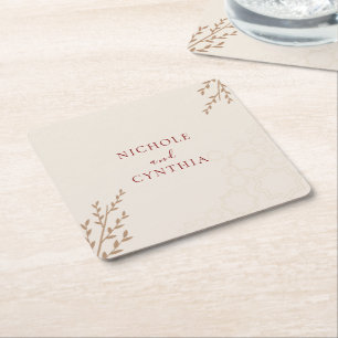 Modern Terracotta Burnt Orange Boho Wedding Square Paper Coaster