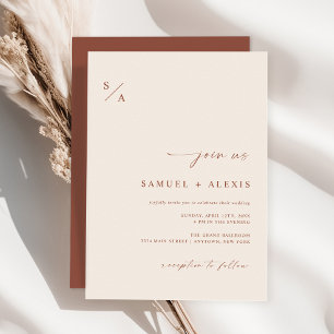 Modern Terracotta Burnt Orange Minimalist Wedding Invitation