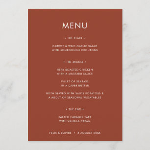 Modern Terracotta Burnt Orange Rust Wedding Menu