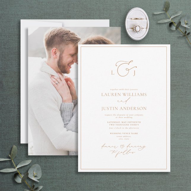 Modern Terracotta Calligraphy Monogram Photo Invitation (Creator Uploaded)