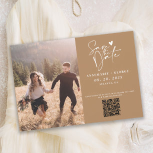 Modern Terracotta Calligraphy Photo QR Code Save The Date
