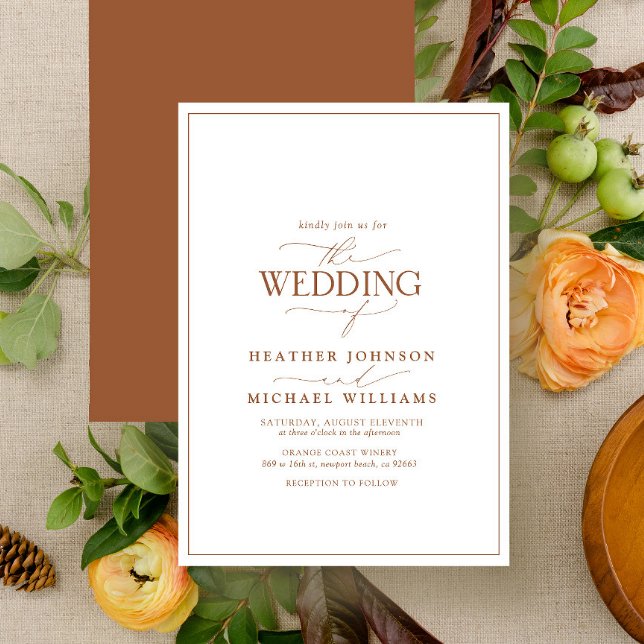 Modern Terracotta Calligraphy Wedding Invitation (Creator Uploaded)