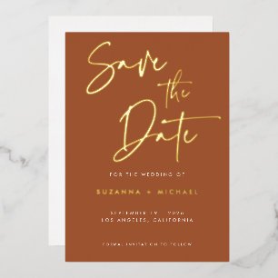 Modern Terracotta Calligraphy Wedding Save Date