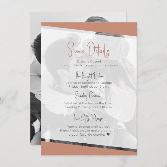 Modern Terracotta Casual Wedding Details Enclosure Card (Front/Back)