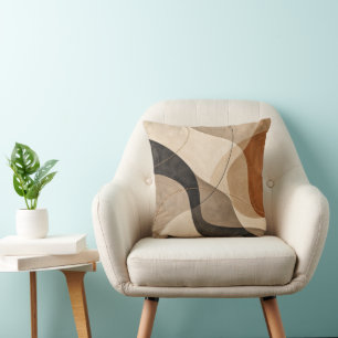 Modern Terracotta Charcoal Organic Abstract Throw Cushion