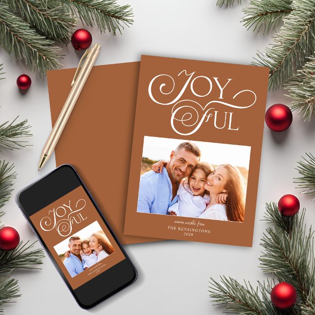 Modern Terracotta Christmas Joyful Holiday Photo (Modern Terracotta Christmas Joyful Holiday Photo Card)
