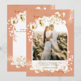 Modern Terracotta Coral Floral PHOTO THANK YOU Card