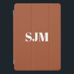 Modern terracotta custom monogram initials iPad pro cover<br><div class="desc">Minimalist Custom terracotta and white monogram initials name solid plain colour modern elegant chic neutral personalised iPad Pro Cover</div>