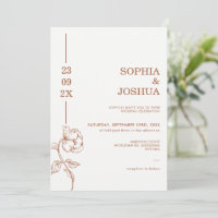 Modern Terracotta Date Line Art Floral Wedding 