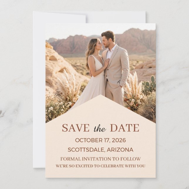 Modern Terracotta Desert Boho Save the Date (Front)