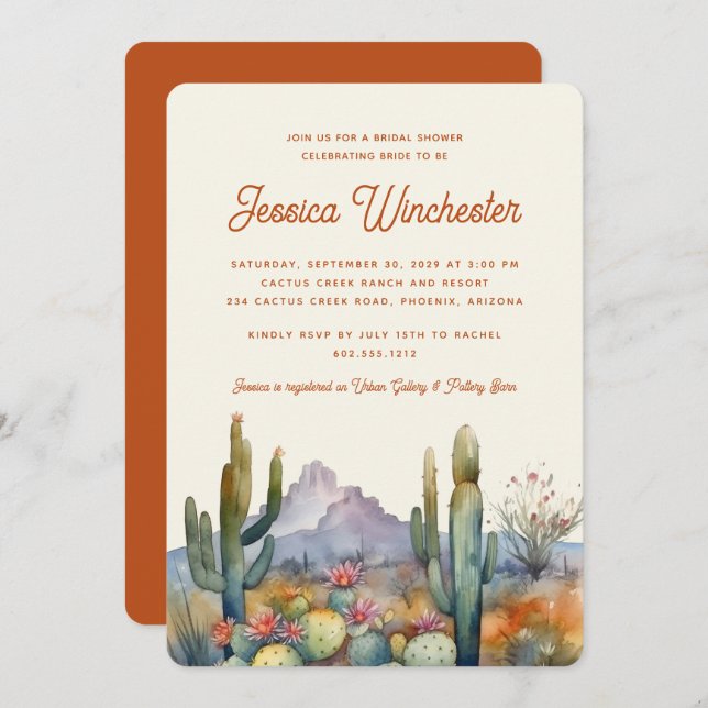 Modern Terracotta  Desert Cactus Bridal Shower  Invitation (Front/Back)