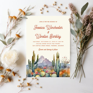 Modern Terracotta Desert Cactus Landscape Wedding Invitation