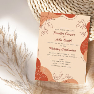 Modern Terracotta Earth Tones Floral Line Wedding Invitation