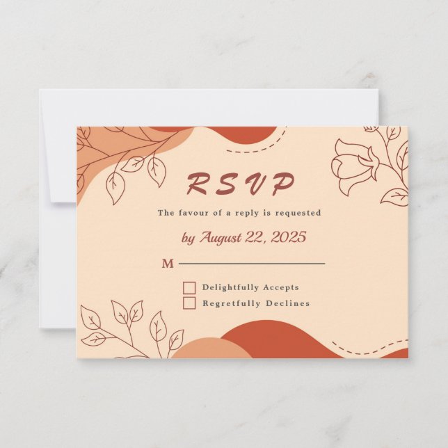 Modern Terracotta Earth Tones Floral Line Wedding  RSVP Card (Front)