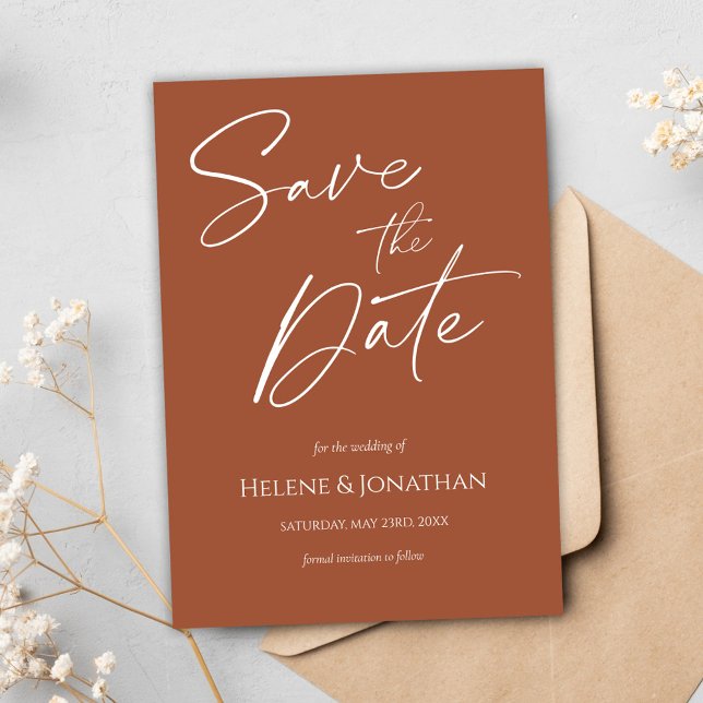 Modern Terracotta Elegant Minimalist Wedding Save The Date (Modern Terracotta Elegant Wedding Save The Date)