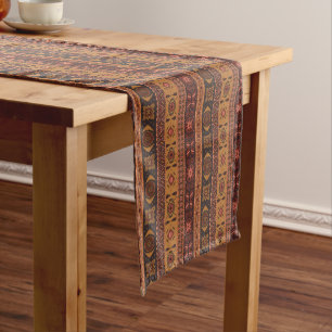 Modern Terracotta Ethnic Tribal Ornamental Pattern Short Table Runner