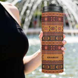 Modern Terracotta Ethnic Tribal Ornamental Pattern Thermal Tumbler