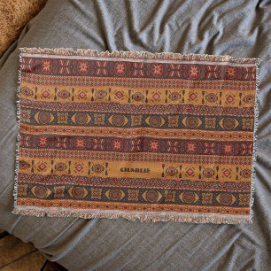 Modern Terracotta Ethnic Tribal Ornamental Pattern Throw Blanket