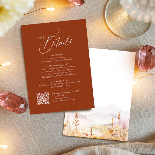 Modern Terracotta Fall Wedding QR Code Details Card