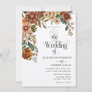 Modern Terracotta Floral Fall Flowers Wedding Invitation