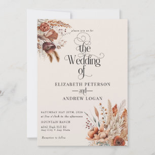 Modern Terracotta Floral Fall Flowers Wedding Invitation