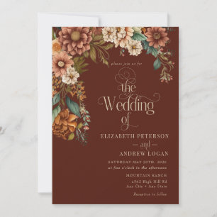Modern Terracotta Floral Fall Flowers Wedding Invitation