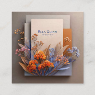 Modern Terracotta Floral Geometric Block Dimension Square Business Card