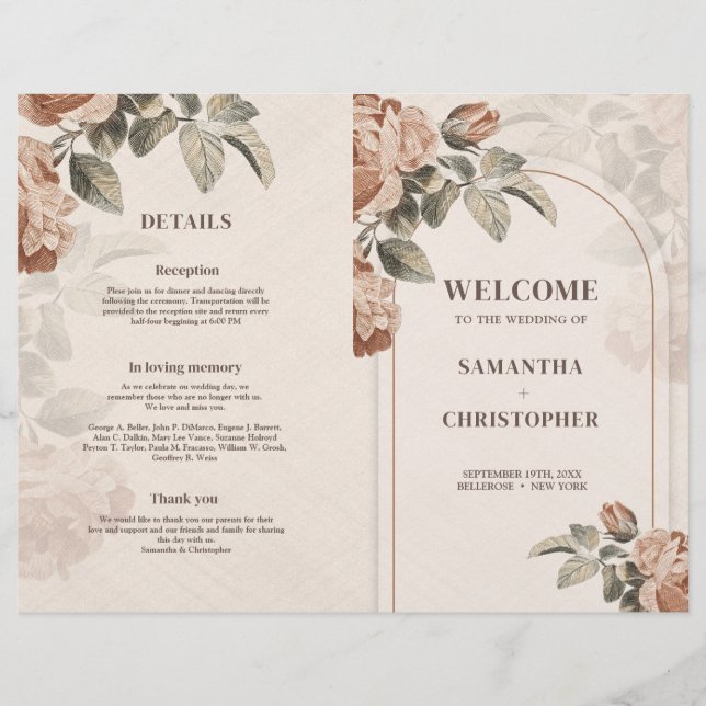 Modern Terracotta floral sage green leaves wedding (Front)