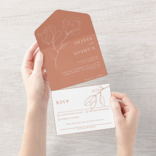 Modern Terracotta Floral Wedding All In One Invitation