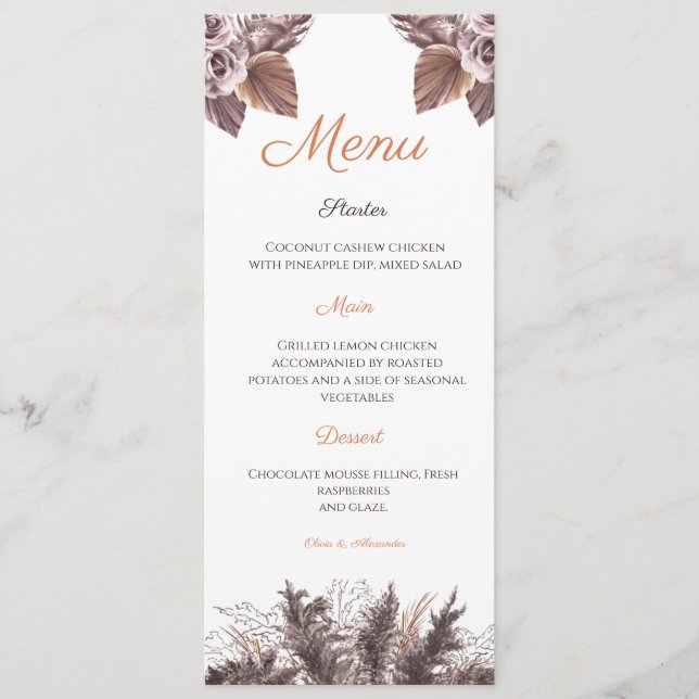 Modern Terracotta Floral Wedding Menu Card (Front)