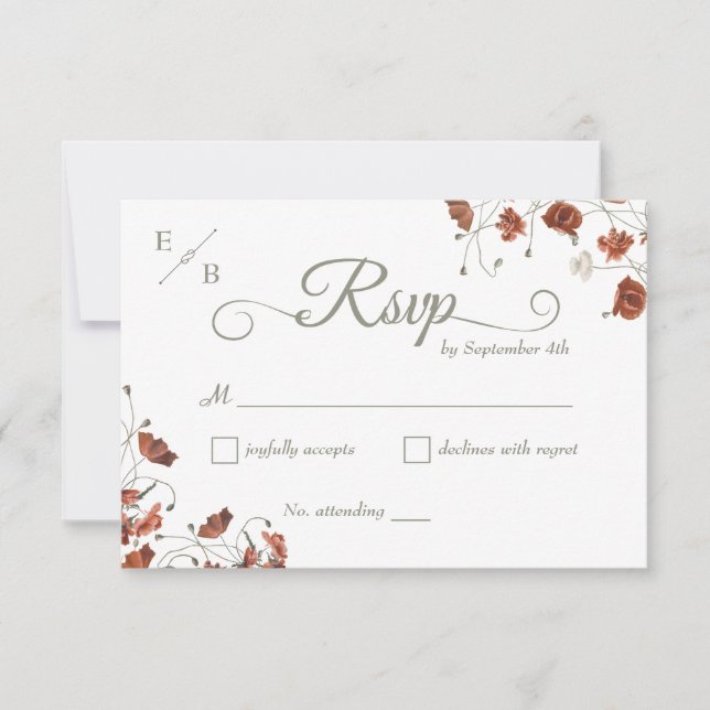 Modern Terracotta Floral Wedding RSVP Card (Front)
