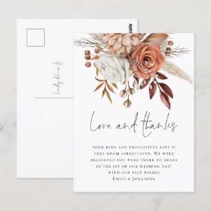 Modern Terracotta Florals Love Thanks Wedding Postcard