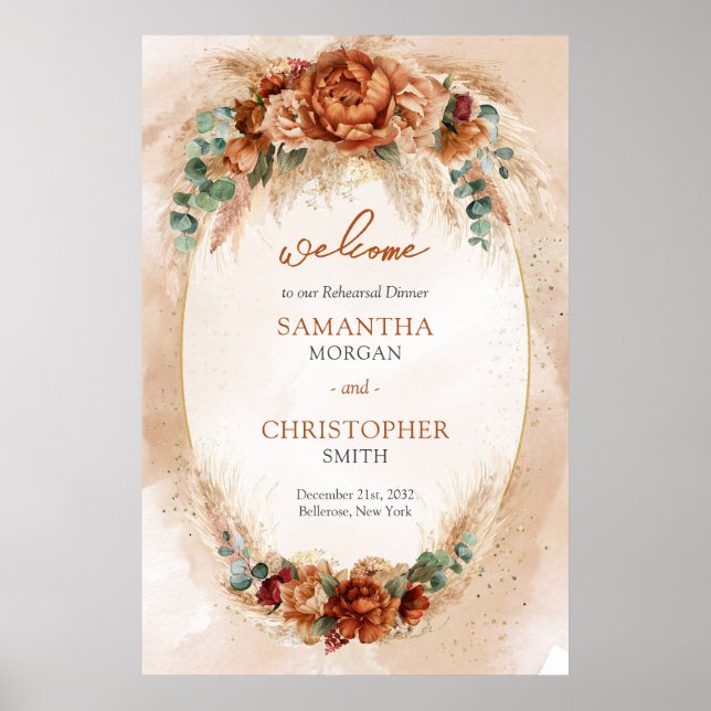 Modern Terracotta flowers boho Welcome rehearsal Poster (Front)