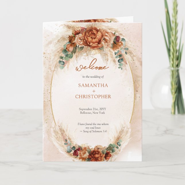 Modern Terracotta flowers burgundy pampas program Programme (Front)