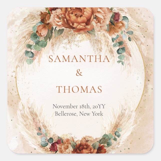 Modern Terracotta flowers burgundy pampas Sticker (Front)