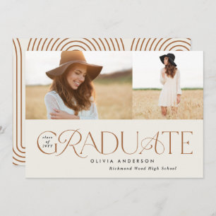 Modern terracotta geometric 2 photo graduation announcement