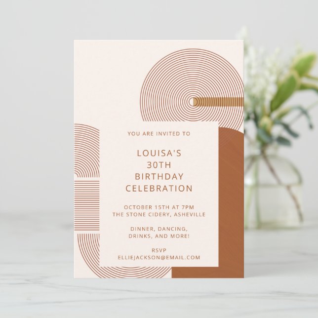 Modern Terracotta Geometric 30th Birthday Party Invitation (Standing Front)