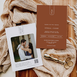 Modern Terracotta Geometric Boho Arch QR Code Fall Invitation