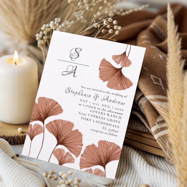 Modern Terracotta Ginkgo foliage Wedding  Invitation (Creator Uploaded)