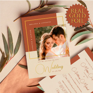 Modern Terracotta Gold Colour Block Photo Wedding