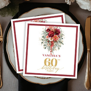 Modern Terracotta Gold Floral 60th Birthday Party Napkin