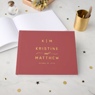 Modern Terracotta Gold Monogram Script Wedding Guest Book