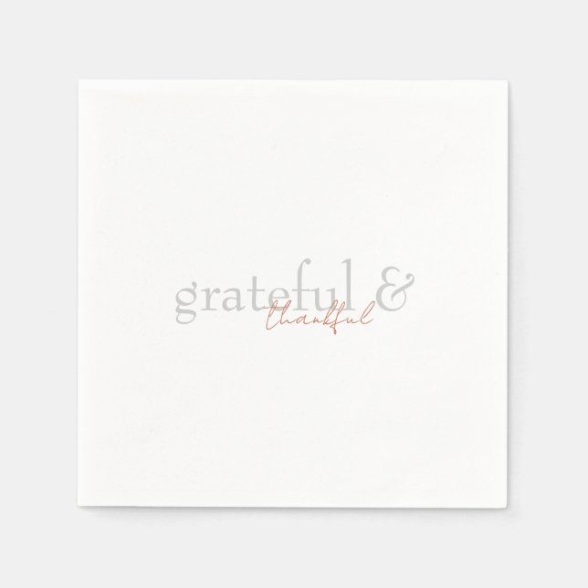 Modern Terracotta & Green Grateful Thankful II Napkin (Front)