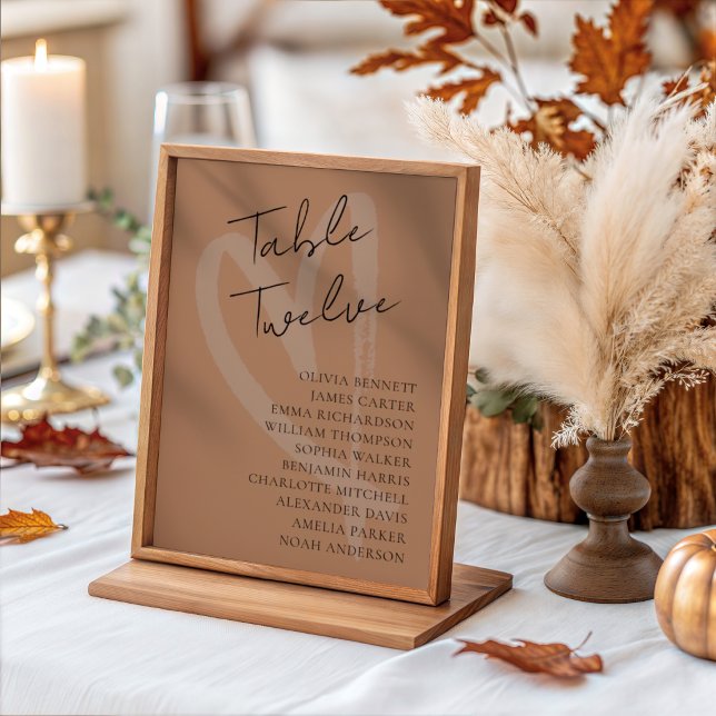 Modern Terracotta & Heart Wedding  Table Number (Creator Uploaded)