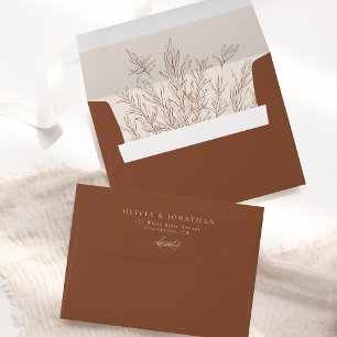 Modern Terracotta Ivory Minimal Leaves Envelope