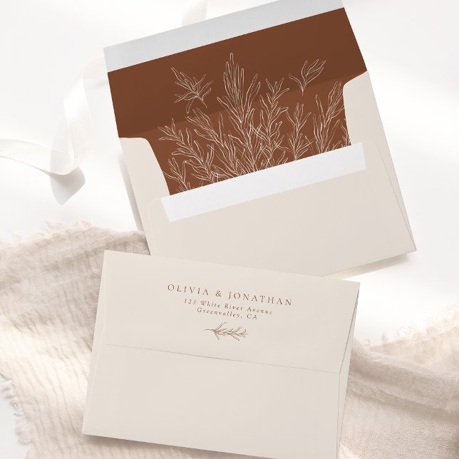 Modern Terracotta Ivory Minimal Leaves Envelope (Creator Uploaded)